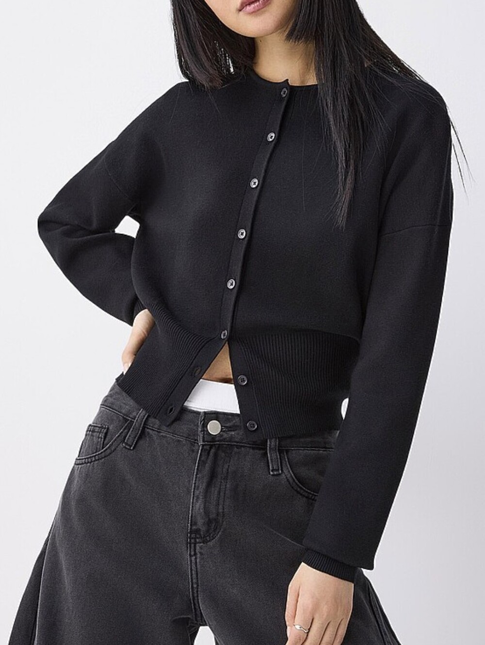 Black Cinched Waist Cardigan - Picture 2 of 3